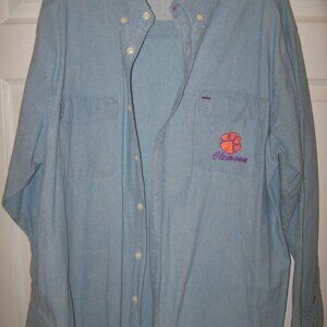 Sports Line Chambray Button Down Shirt Men's Large Clemson Tigers